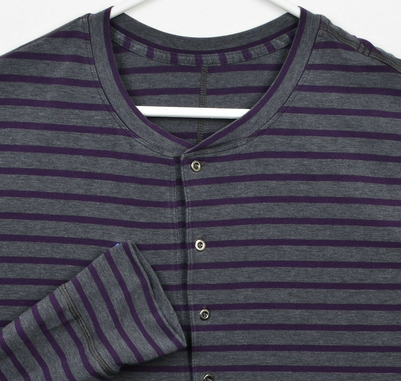 Lululemon Men's XL? Gray Purple Striped Long Sleeve Henley Collar Shirt