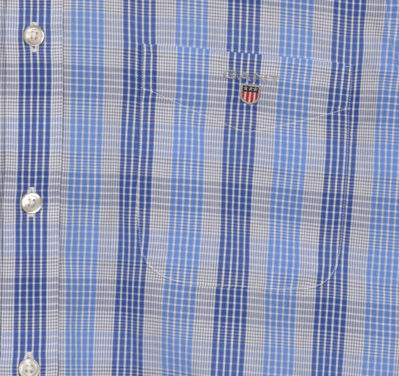 GANT Men's Medium E-Z Fit Georgica Poplin Blue Plaid Button-Down Shirt