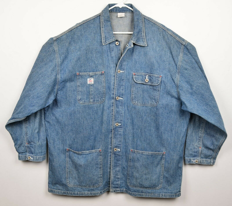 Vtg 90s Gap Men's Large Denim Chore Barn Rivet Indigo Oversized STAINED Jacket