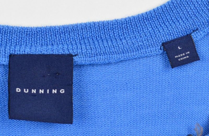 Dunning Men's Sz Large 100% Merino Wool N-Neck Blue Golf Pullover Sweater
