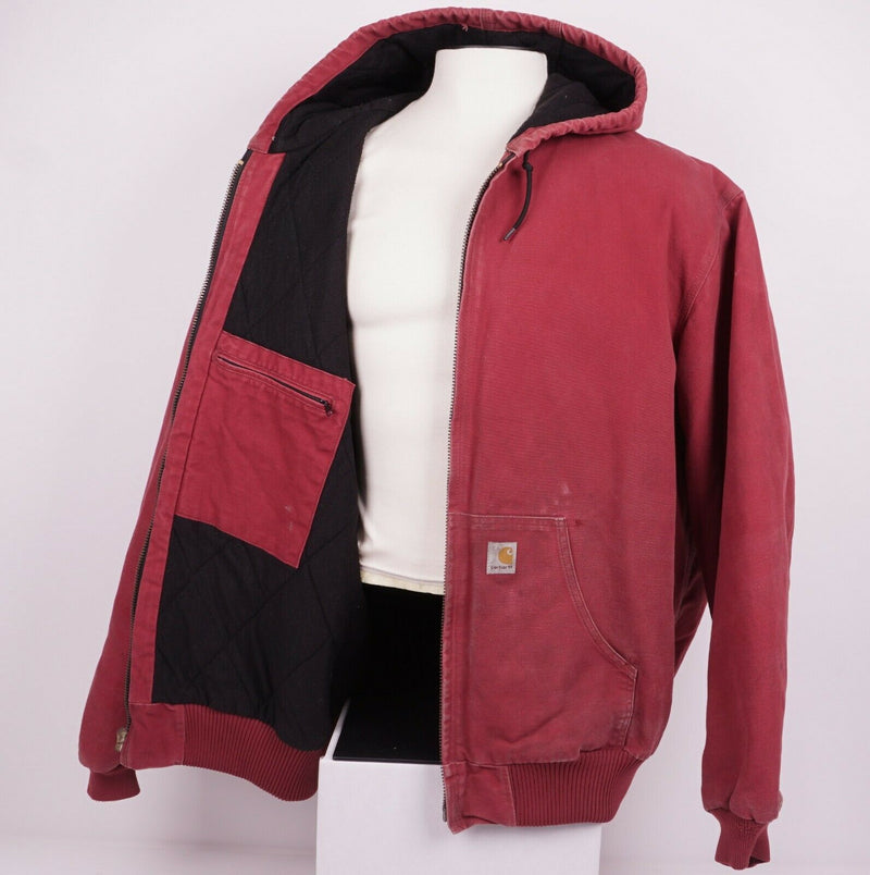 Carhartt Men's 3XL Tall Red Quilt Lined Canvas Hoodie Zip J140 Work Jacket