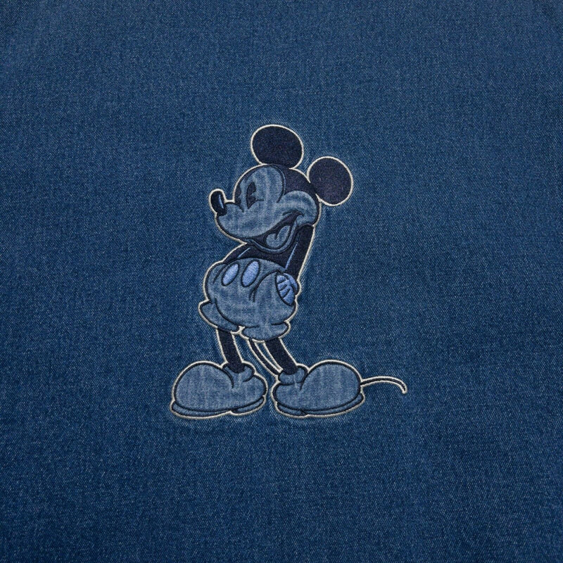 Vintage 90s Mickey Mouse Men's XL Disney Denim Varsity Embroidered Snap Jacket