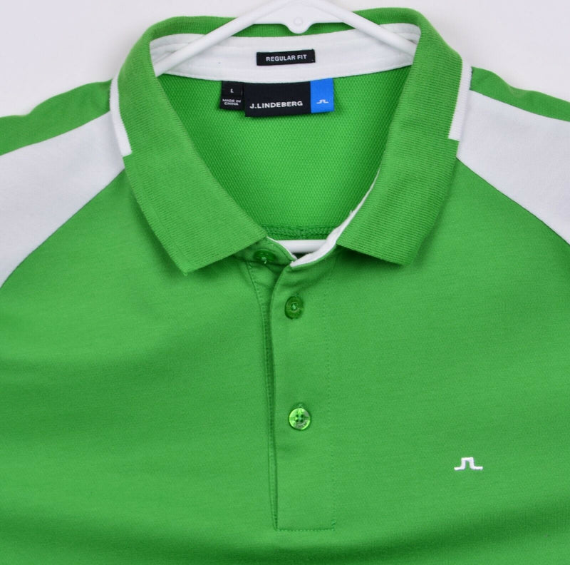 J. Lindeberg Men's Large Regular Fit Tech Mesh Green White Golf Polo Shirt