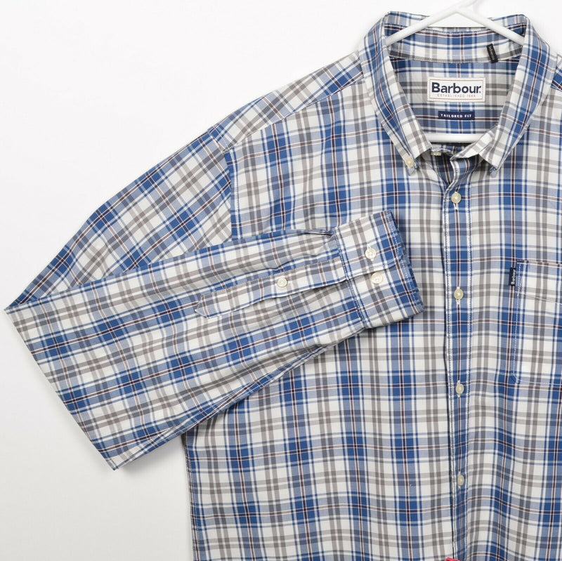 Barbour Men's Large Endsleigh Check Blue Gray Plaid Button-Down Shirt