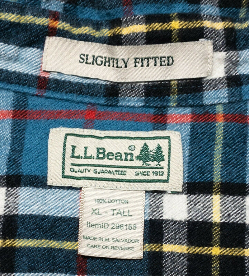 L.L. Bean Men's Scotch Plaid Flannel Shirt Teal Blue Plaid Button-Down XL Tall