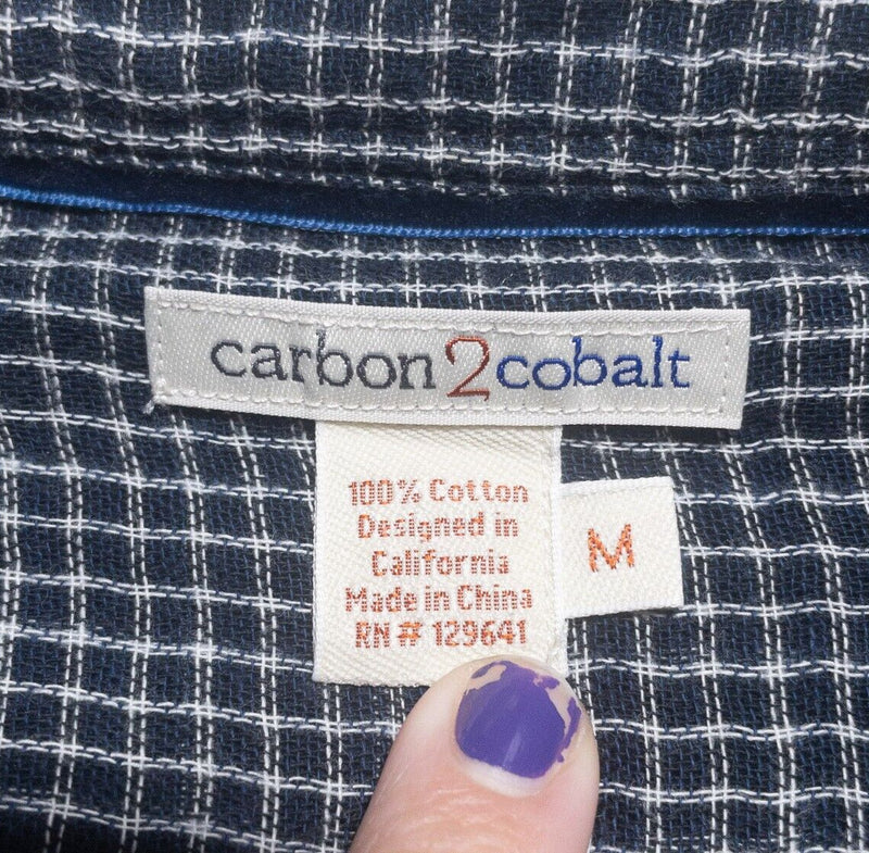 Carbon 2 Cobalt Shirt Mens Medium Long Sleeve Button-Front Woven Navy Blue Check