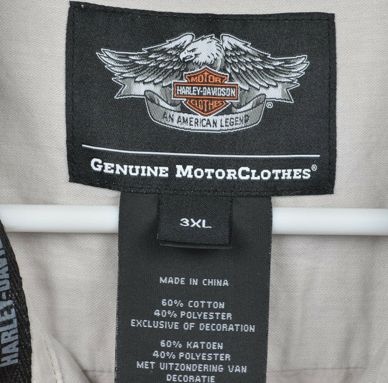 Harley-Davidson Men's 3XL Snap-Front Skull Logo Beige Biker Rocker Woven Shirt