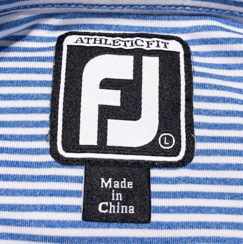 FootJoy Large Athletic Fit Golf Shirt Men's Polo Blue Striped Wicking Stretch