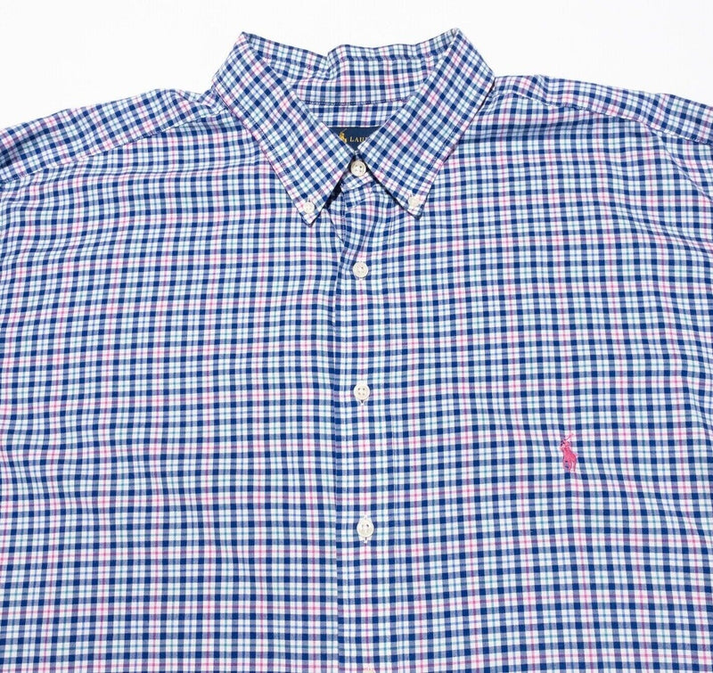 Polo Ralph Lauren 2XLT Long Sleeve Men's Shirt Blue Pink Check Big & Tall Button