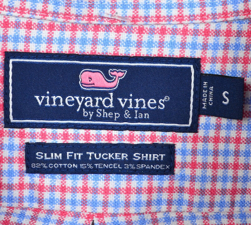 Vineyard Vines Men's Small Slim Fit Red Blue Check Cotton Tencel Tucker Shirt