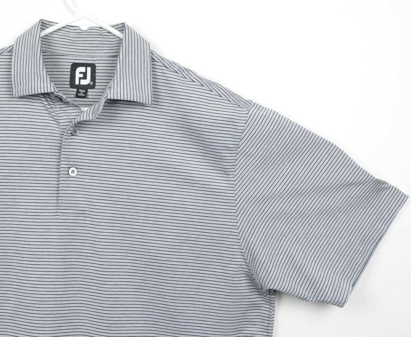 FootJoy Men's Sz Medium Gray Black Striped FJ Performance Golf Polo Shirt