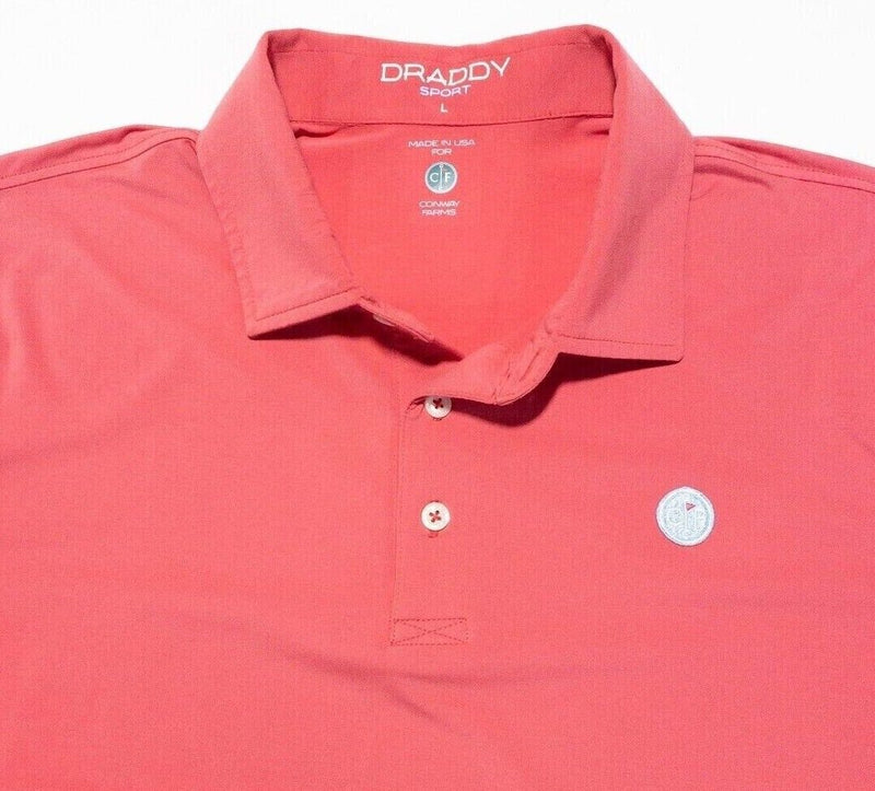 B. Draddy Sport Shirt Men's Large Golf Polo Pink Conway Farms Wicking Stretch