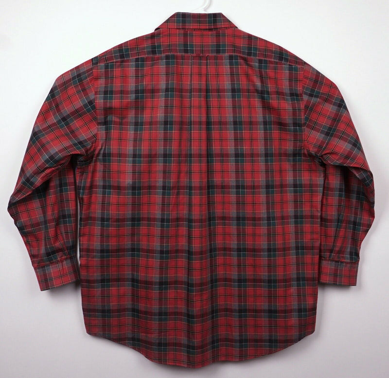 Allen Edmonds Men's Sz 3XL Wrinkle Free Red Tartan Plaid Button-Front Shirt