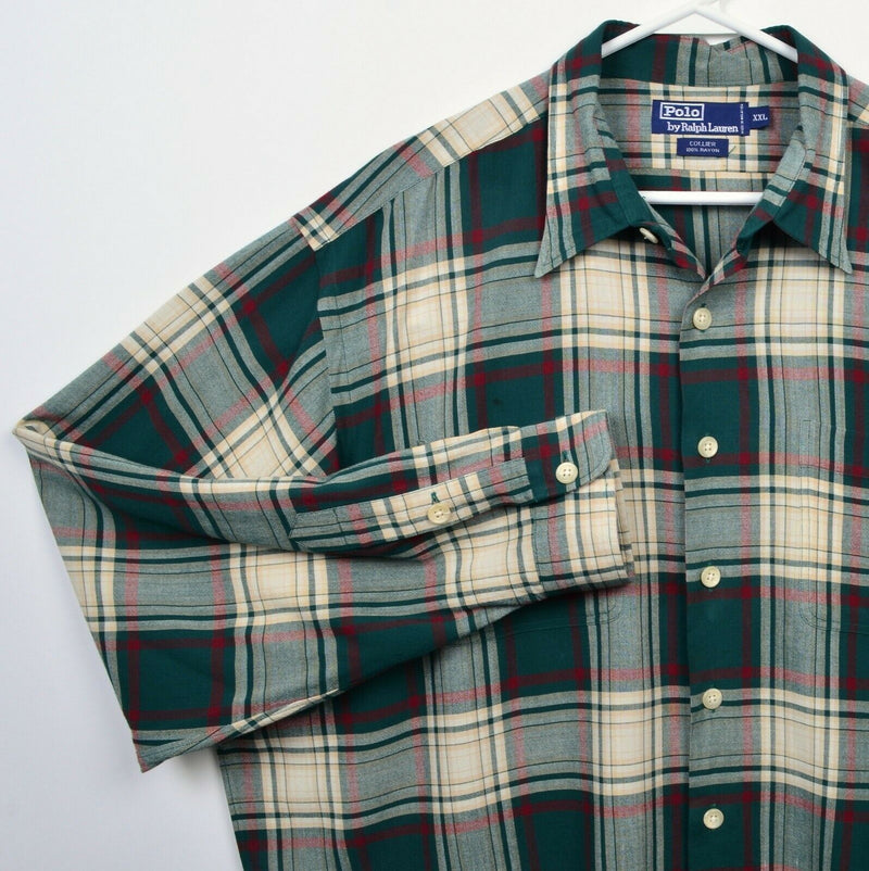 Polo Ralph Lauren Men's 2XL 100% Rayon "Collier" Green Plaid Button-Front Shirt