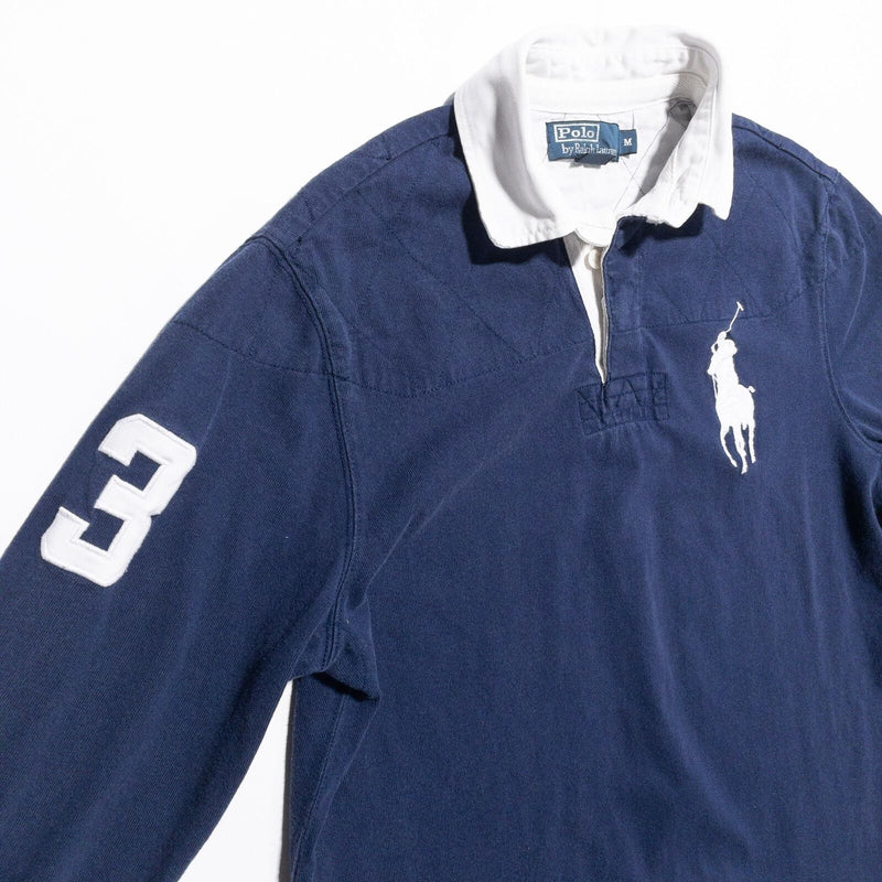 Polo Ralph Lauren Rugby Shirt Mens Medium Big Pony Navy Blue Embroidered Vintage