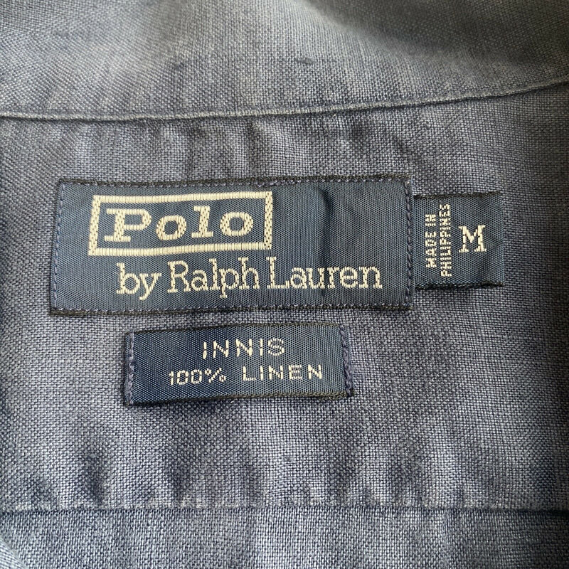 Polo Ralph Lauren Men's Medium "Innis" 100% Linen Solid Navy Blue Camp Shirt