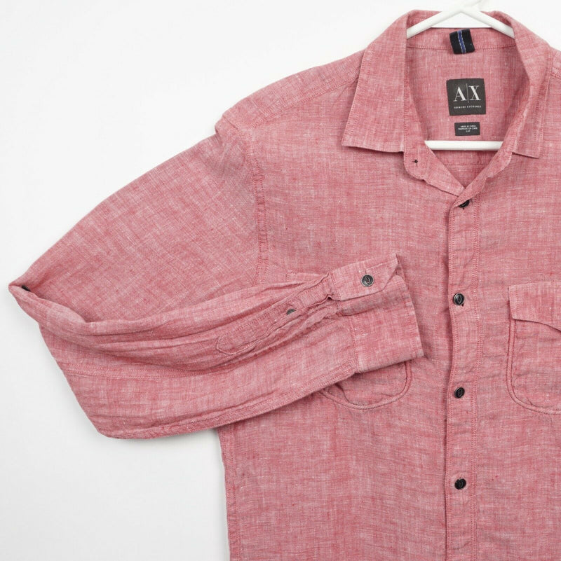 Armani Exchange A|X Men's Small 100% Linen Solid Red/Pink Button-Front Shirt