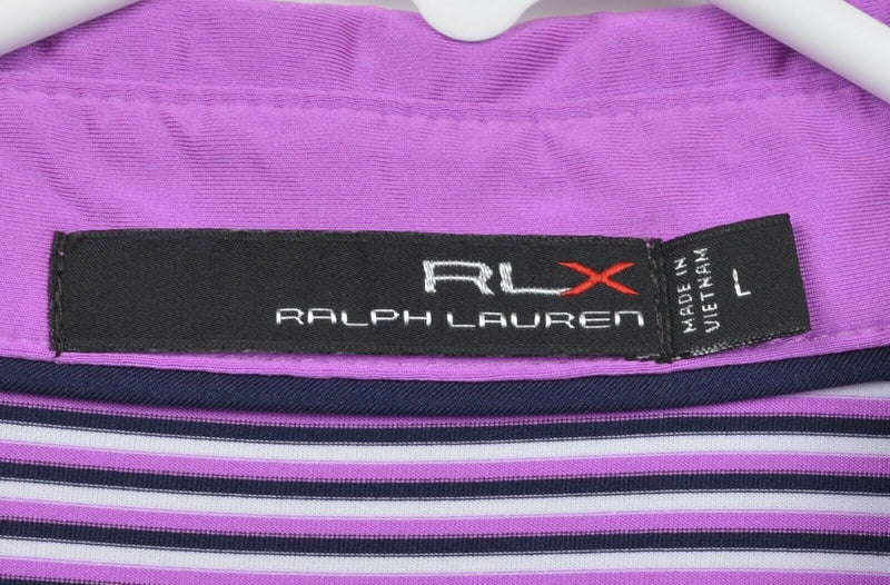RLX Ralph Lauren Men's Sz Large Purple Striped Pocket Golf Polo Shirt Muirfield
