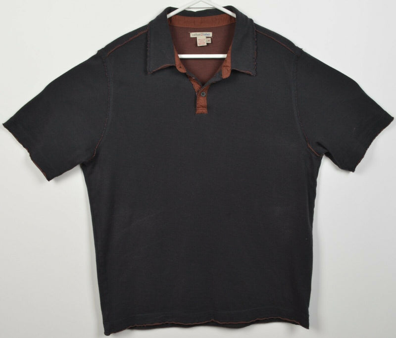 Carbon 2 Cobalt Men's Medium Black Orange Distressed Short Sleeve Polo Shirt