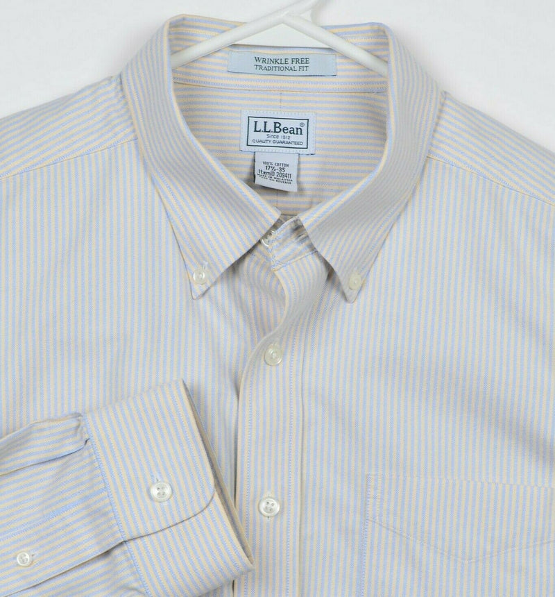 L.L. Bean Wrinkle Free Men's 17.5-35 (XL) Yellow Blue Stripe Button-Down Shirt