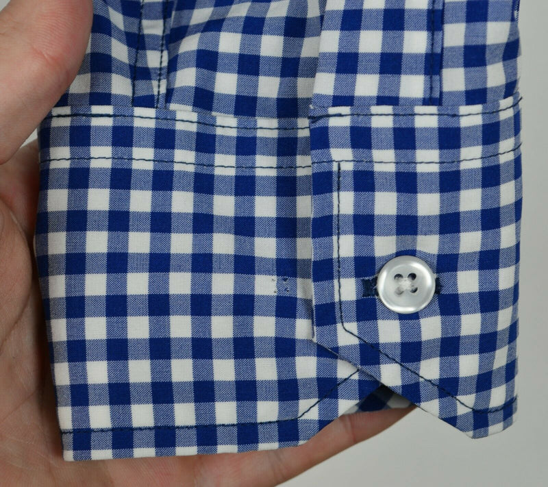 Tailorbyrd Men's Sz Large Polyester Spandex Blue Gingham Check Performance Shirt