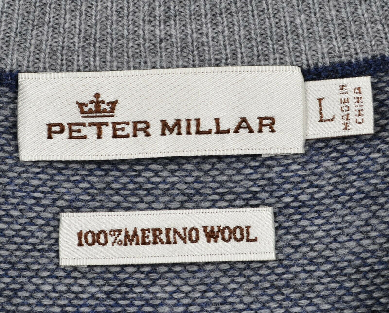 Peter Millar Men's Large 100% Merino Wool Blue 1/4 Zip Pullover Golf Sweater