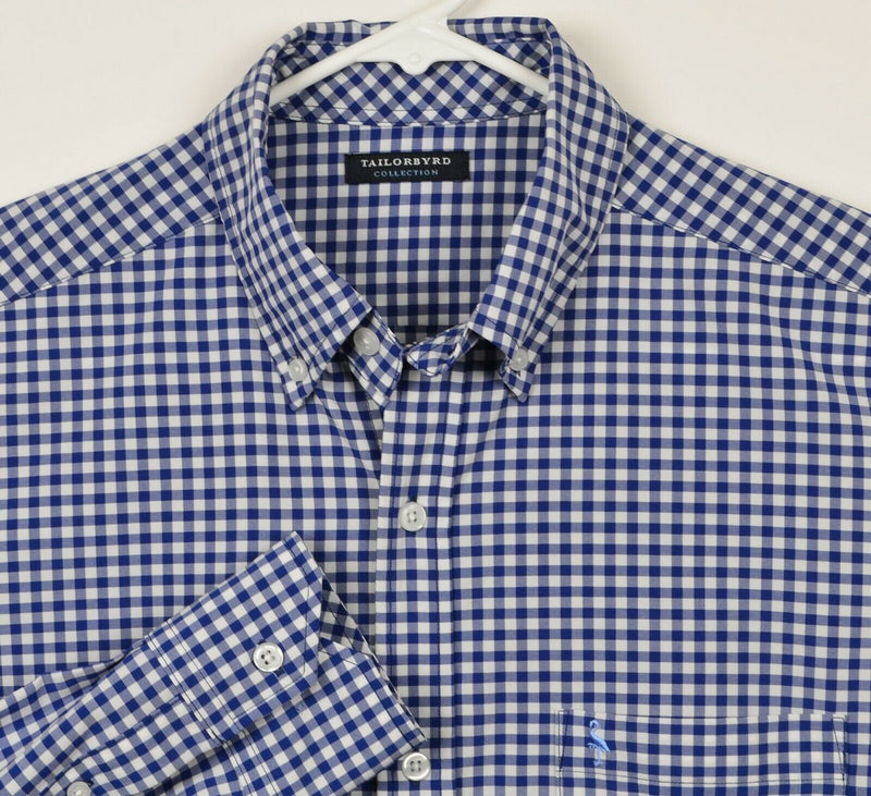 Tailorbyrd Men's Sz Large Polyester Spandex Blue Gingham Check Performance Shirt