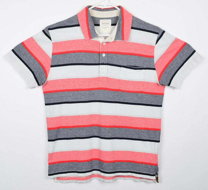 Billy Reid Men's Sz Large Red Gray White Black Striped Pocket Polo Shirt