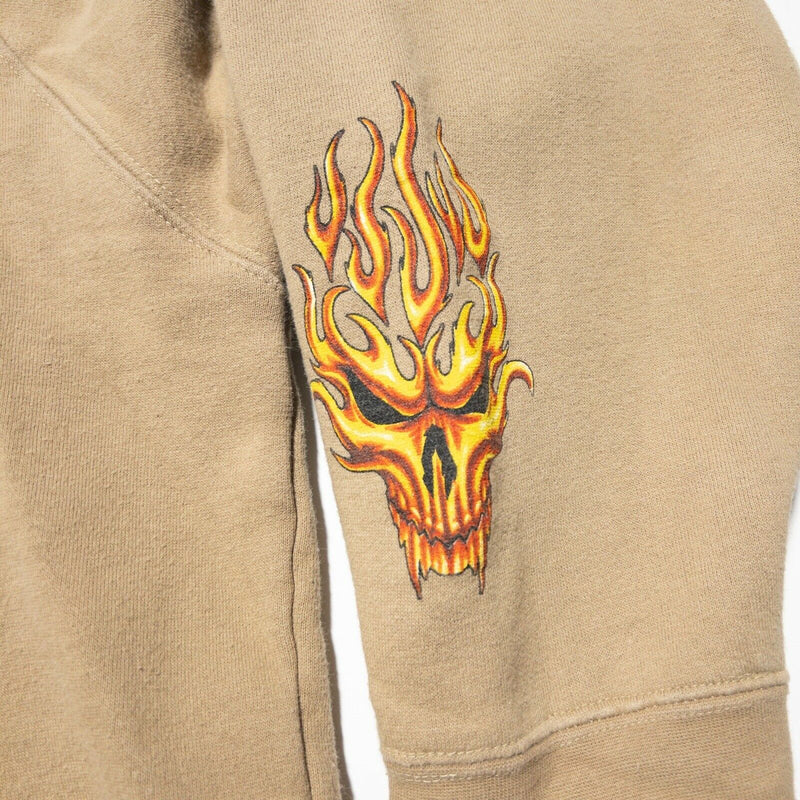 Top Heavy Men's XL Flame Skull Spade Vintage 90s Y2K Skater Tan Pullover Hoodie