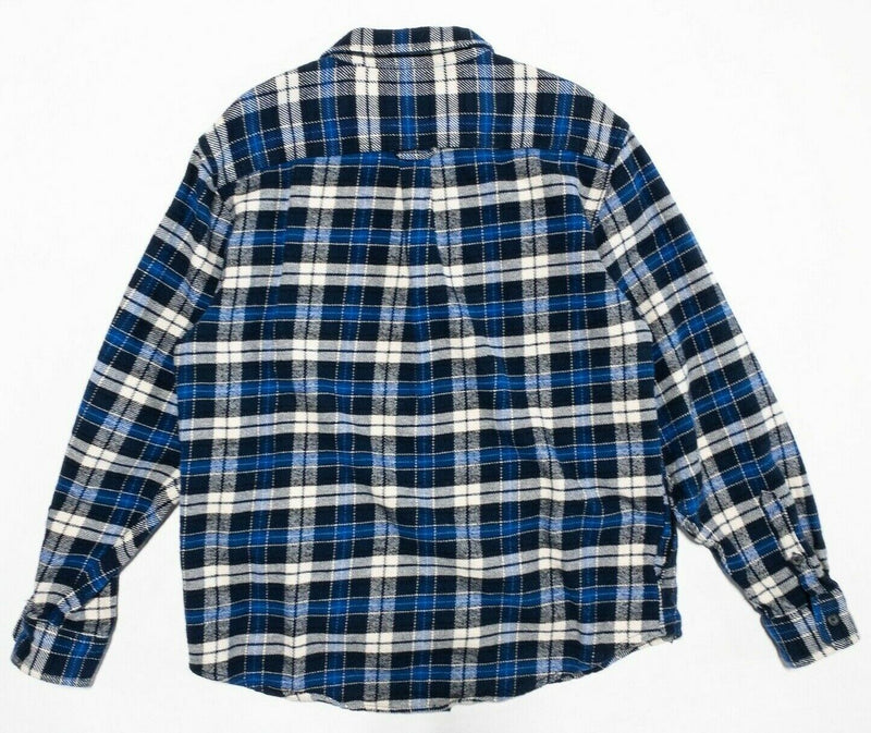 Orvis Men's XL Perfect Flannel Shirt Blue Plaid Brushed Cotton Faux Suede