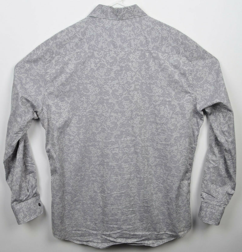 Bugatchi Men's 2XL Shaped Fit Gray Floral Polka Dot Button-Front Shirt