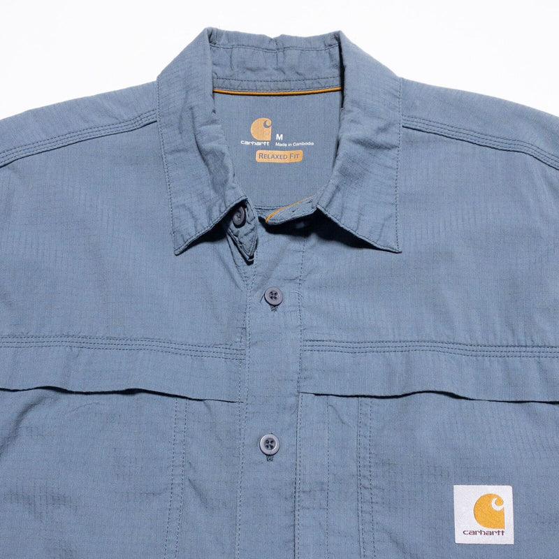 Carhartt Force Button-Up Shirt Men's Medium Blue Mandan Short Sleeve Work 101178