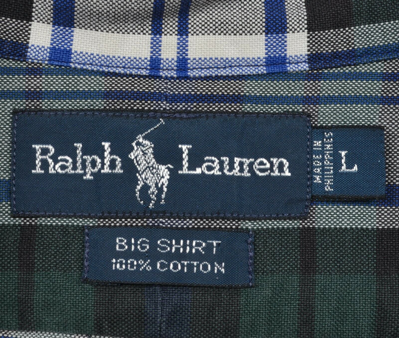 Polo Ralph Lauren Men's Large Forest Green Tartan Plaid Button-Down "Big" Shirt