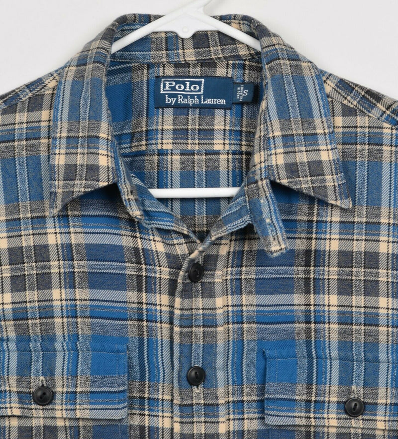 Polo Ralph Lauren Men's Small Blue Plaid Loop Collar Long Sleeve Flannel Shirt