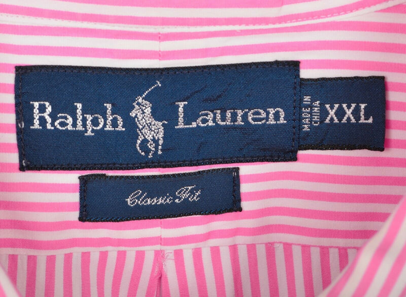 Polo Ralph Lauren Men's 2XL Classic Fit Pink White Stripe Pony Button-Down Shirt