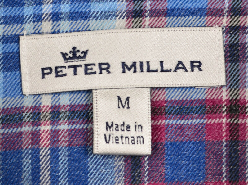 Peter Millar Men's Sz Medium Polyester Nylon Blend Blue Red Tartan Plaid Shirt