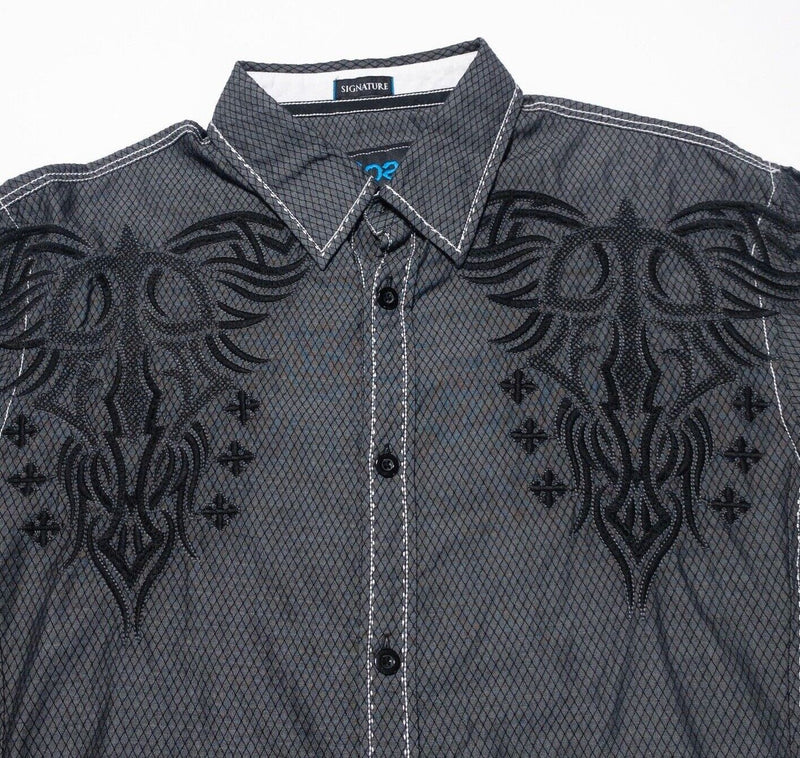 Roar Signature Shirt Large Men's Tribal Embroidered Long Sleeve Charcoal Gray