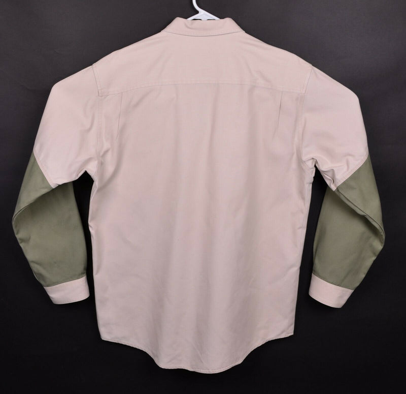 Cabela's Men's Sz Large Padded Shoulders Tan Green Hunting Shooting Shirt