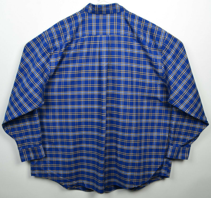 Brooks Brothers Men's 2XL Blue Yellow Plaid Non-Iron Logo Button-Down Shirt