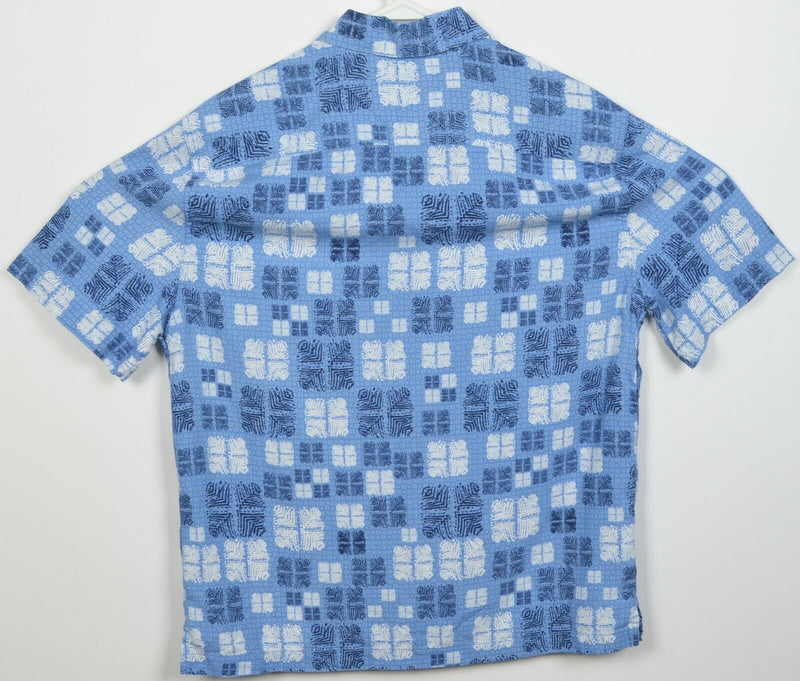 Nat Nast Men's Medium Silk Blend Blue Geometric Hawaiian Bowling Retro Shirt