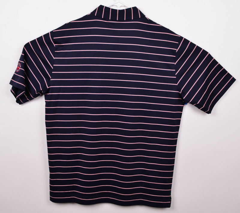 FootJoy 1857 Men's Sz Large Navy Blue Striped Cotton Spandex Golf Polo Shirt