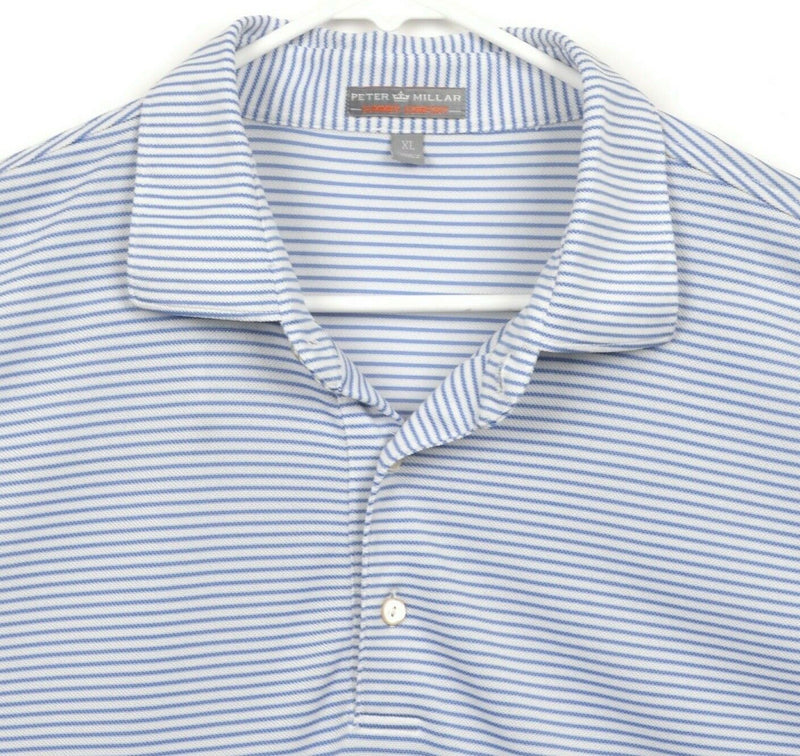 Peter Millar Men's Sz XL Summer Comfort Blue White Striped Golf Polo Shirt