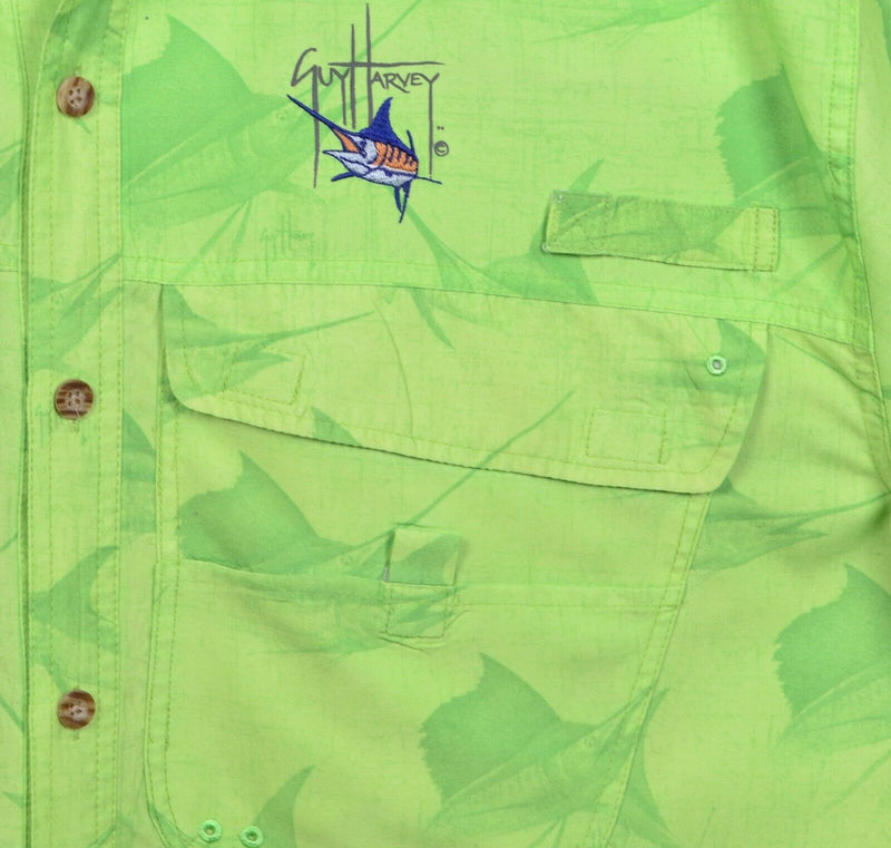 Guy Harvey Men's XL? Vented Fishing Green Marlin Hawaiian Button-Front Shirt