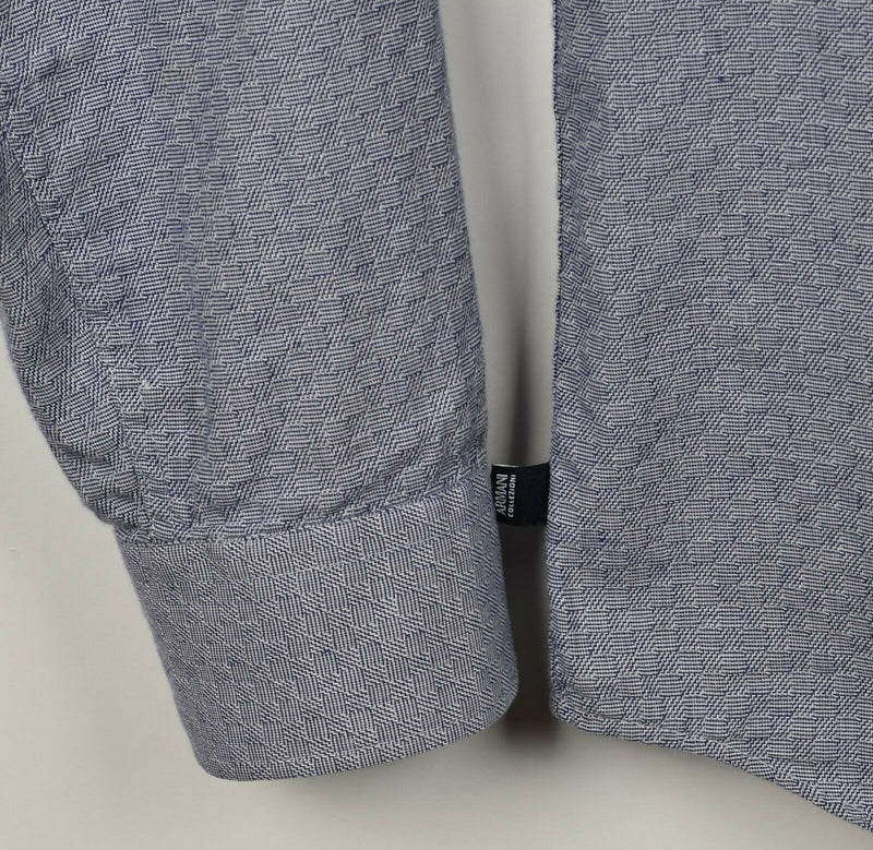 Armani Collezioni Men's 2XL Blue White Geometric Stripes Button-Front Shirt