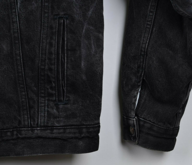 Vtg 80s Levi's Men's Medium Sherpa Lined Black Denim Snap-Front Trucker Jacket
