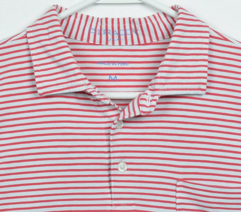 B. Draddy Men's Medium Red White Striped Golf Cotton Spandex Pocket Polo Shirt