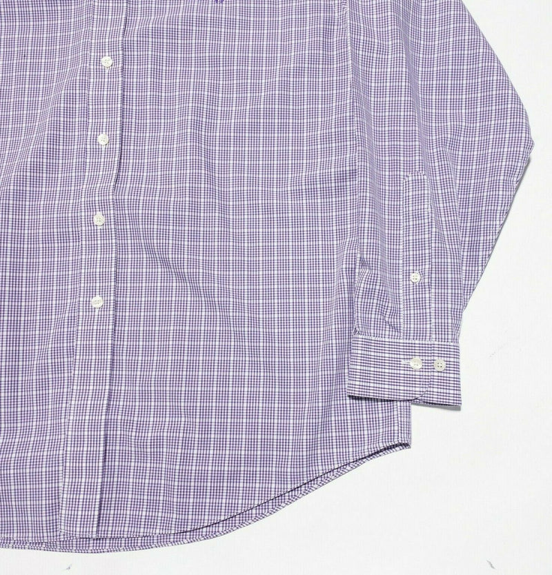 Brooks Brothers Non-Iron Button-Down Shirt Sheep Logo Purple Check Men's Large