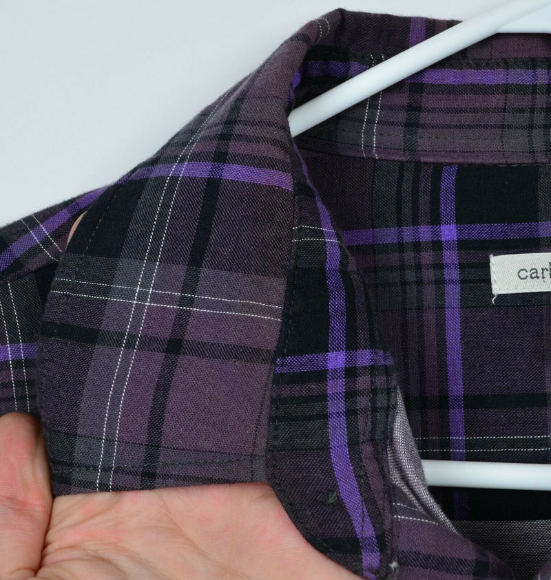 Carbon 2 Cobalt Men's Large Purple Plaid Button-Front Long Sleeve Flannel Shirt