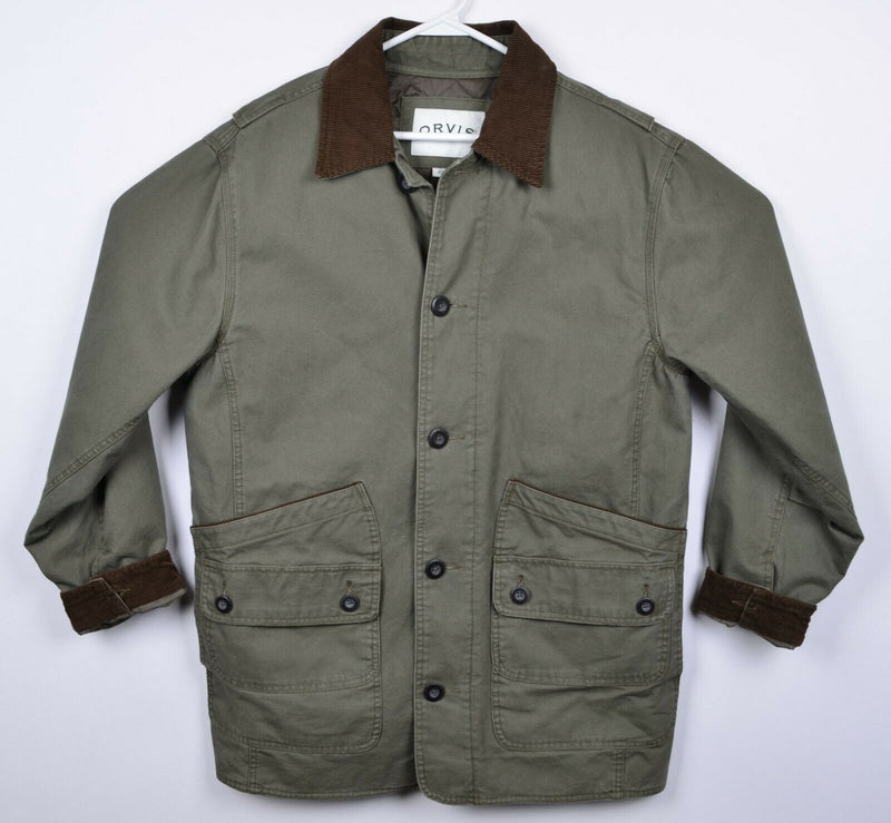 Orvis Men's Medium Quilt-Lined Corduroy Collar Green Barn Coat Field Jacket