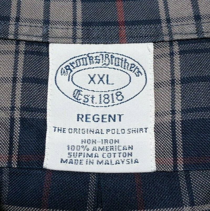 Brooks Brothers Non-Iron Regent Button-Down Shirt Navy Blue Gray Check Men's 2XL